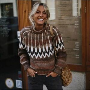 Mango Wool Jacquard Crewneck Sweater Bloggers Favorite Knitwear Capsule, Medium